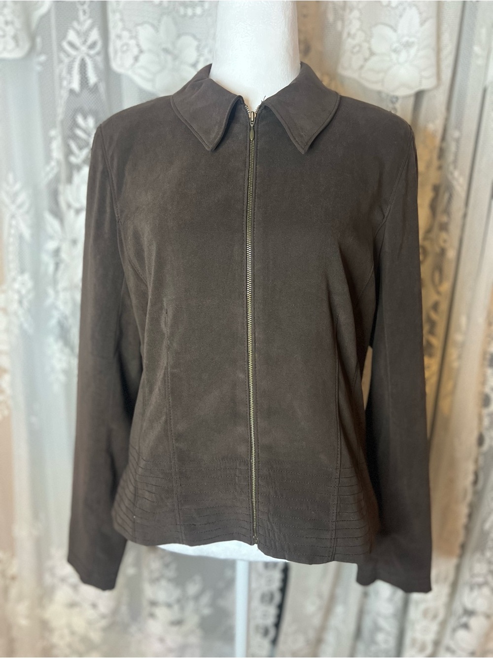 Reitmans Y2K Dark Brown Suede-Feel Zip-Front Jacket